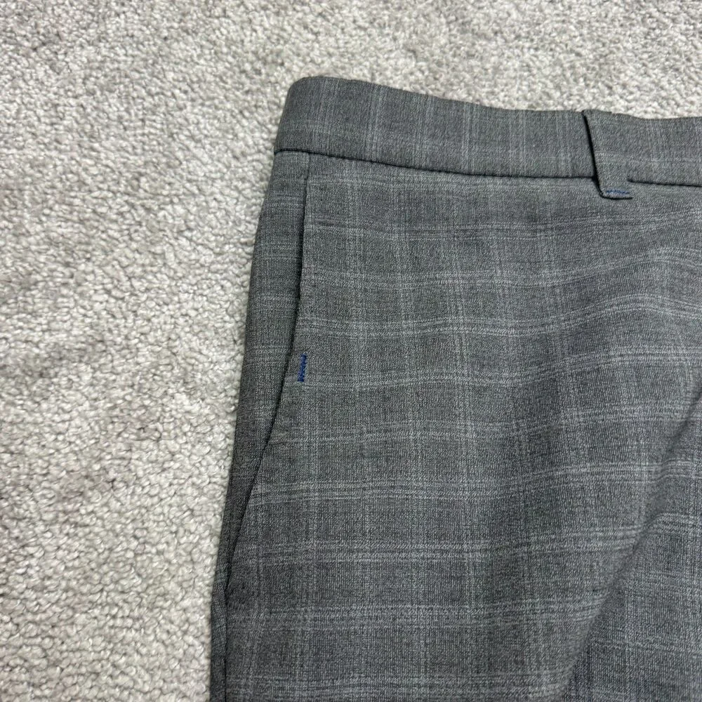 Sunwill Modern Dress Pants Mens 38L Gray Plaid Wool Blend Straight Trousers Work